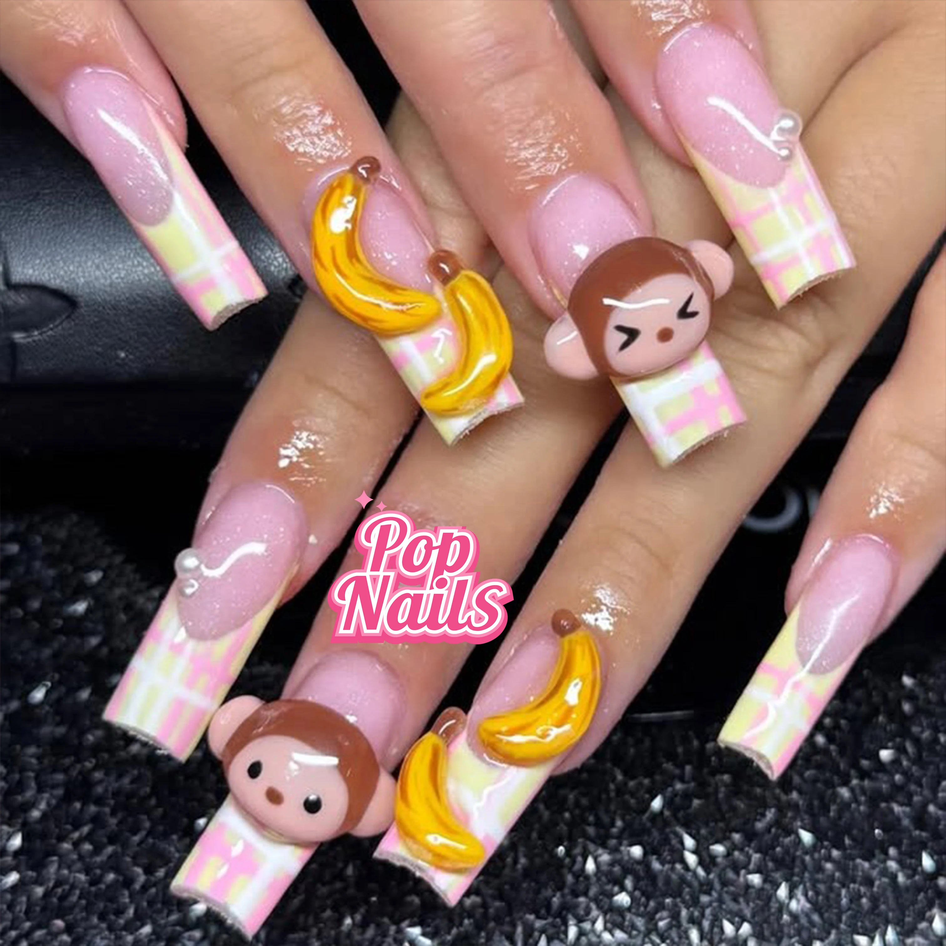 Press on Nails 3D Monkey Long Square Uñas Розовый Nail Press on Acrylic Pressons Handmade Nail Summer French Tip Press on Nails Set 
Press on Nails 3D Monkey Long Square Uñas Розовый Nail Press on Acrylic Pressons Handmade Nail Summer French Tip Press on Nails Set