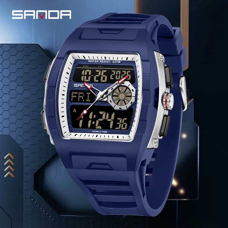 SANDA New Dual Display Watch for Men Sport 5Bar Waterproof LED Luminous Alarm Clock Countdown Multifunction Men Quartz Watch
SANDA New Dual Display Watch for Men Sport 5Bar Waterproof LED Luminous Alarm Clock Countdown Multifunction Men Quartz Watch