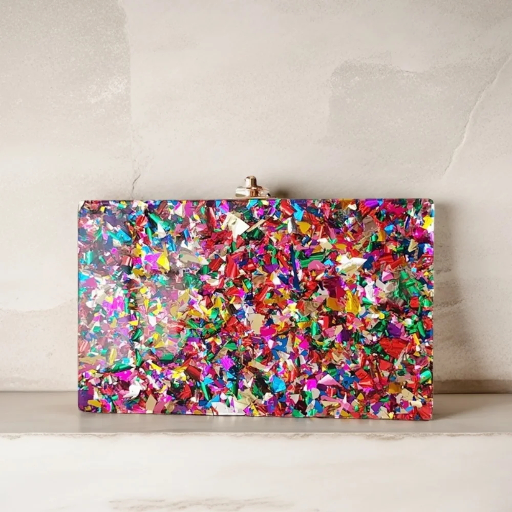 Rainbow Colorful Big Glitter Fashion Evening Handbags Shiny Acrylic Shoulder Crossbody Chain Box Personalized Women Small Flap
Rainbow Colorful Big Glitter Fashion Evening Handbags Shiny Acrylic Shoulder Crossbody Chain Box Personalized Women Small Flap