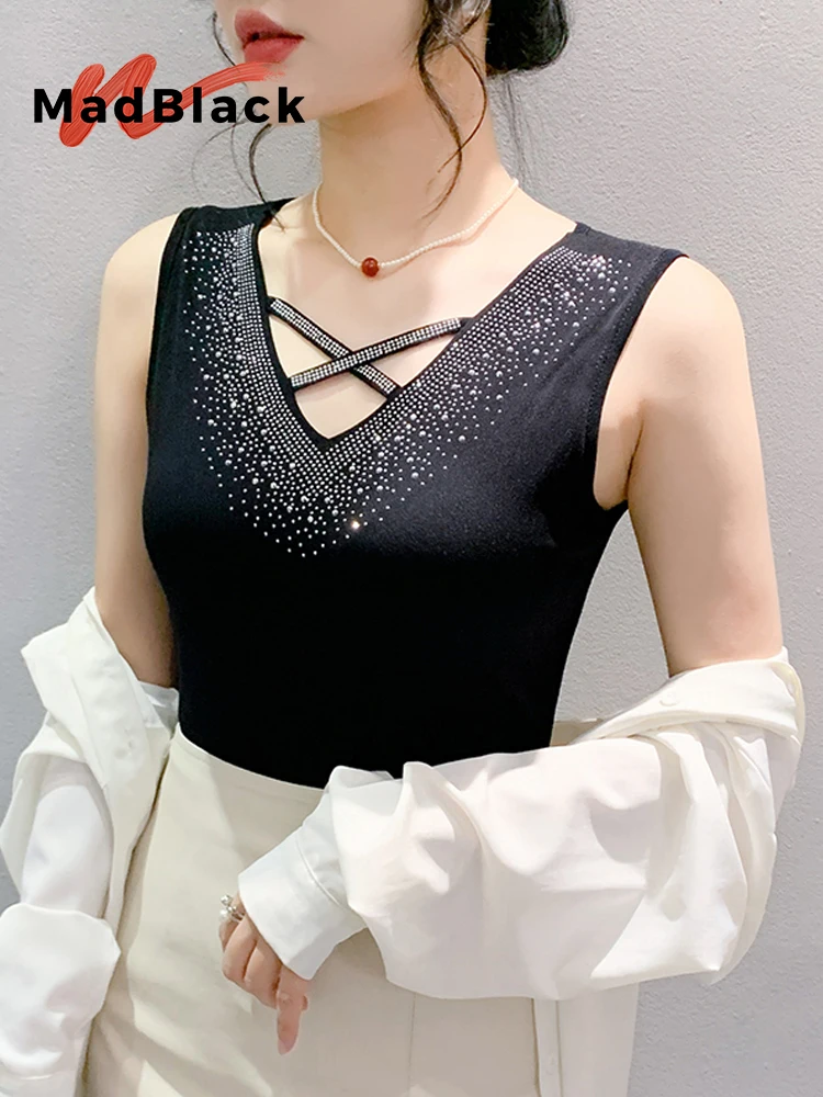 MadBlack, European Clothes Tank Tops, Women Sexy Hot Drill Backless Slim Outerwear Top, Sleeveless Tee 2024 Summer Fall T47733QC 
MadBlack, European Clothes Tank Tops, Women Sexy Hot Drill Backless Slim Outerwear Top, Sleeveless Tee 2024 Summer Fall T47733QC