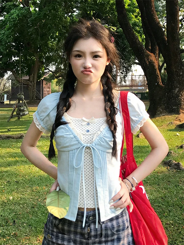 Women's Bubble Sleeve Short Sleeve Shirt Slim Fit Sweet Korean Style Top Summer Two Piece Set High Waist Dot Patterned Work U...
Women's Bubble Sleeve Short Sleeve Shirt Slim Fit Sweet Korean Style Top Summer Two Piece Set High Waist Dot Patterned Work U...