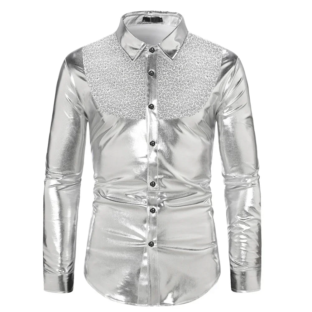 New Mens Autumn Long Sleeve Contrast Button Shiny Sexy Shirt Nightclub Sequin Casual Down Shirts Disco Fashion Men's T-shirts
New Mens Autumn Long Sleeve Contrast Button Shiny Sexy Shirt Nightclub Sequin Casual Down Shirts Disco Fashion Men's T-shirts