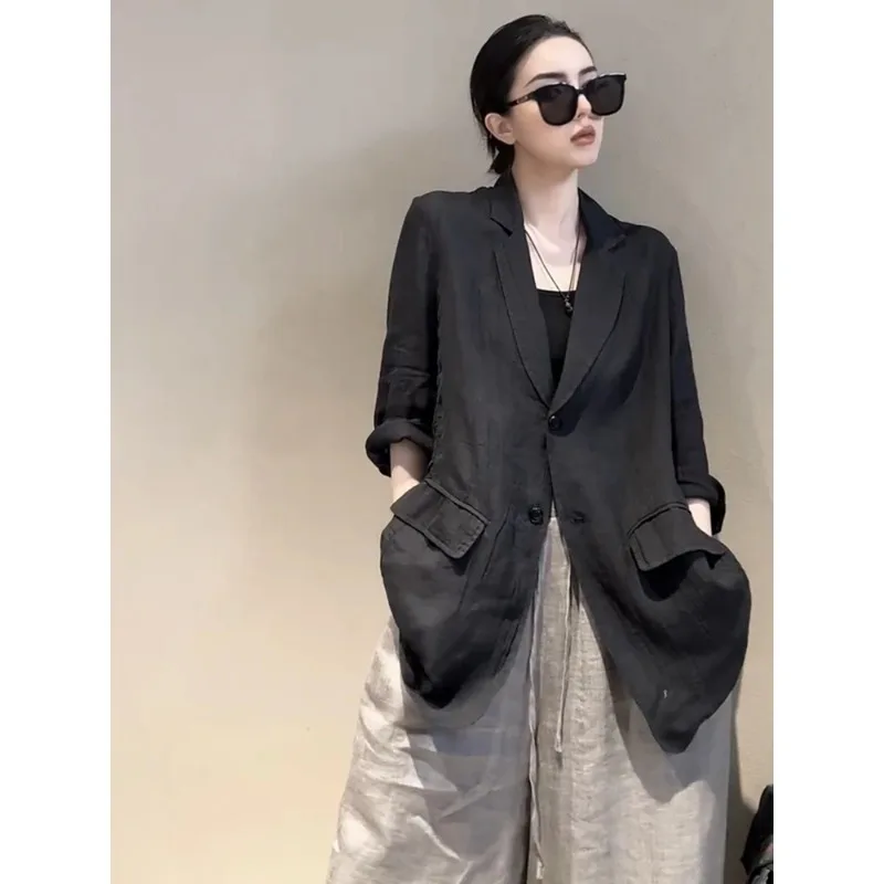 Women's Plus Size Linen Blazer Notched Lapel Roll Up Sleeve Loose Fit Casual Mid Length Jacket
Women's Plus Size Linen Blazer Notched Lapel Roll Up Sleeve Loose Fit Casual Mid Length Jacket