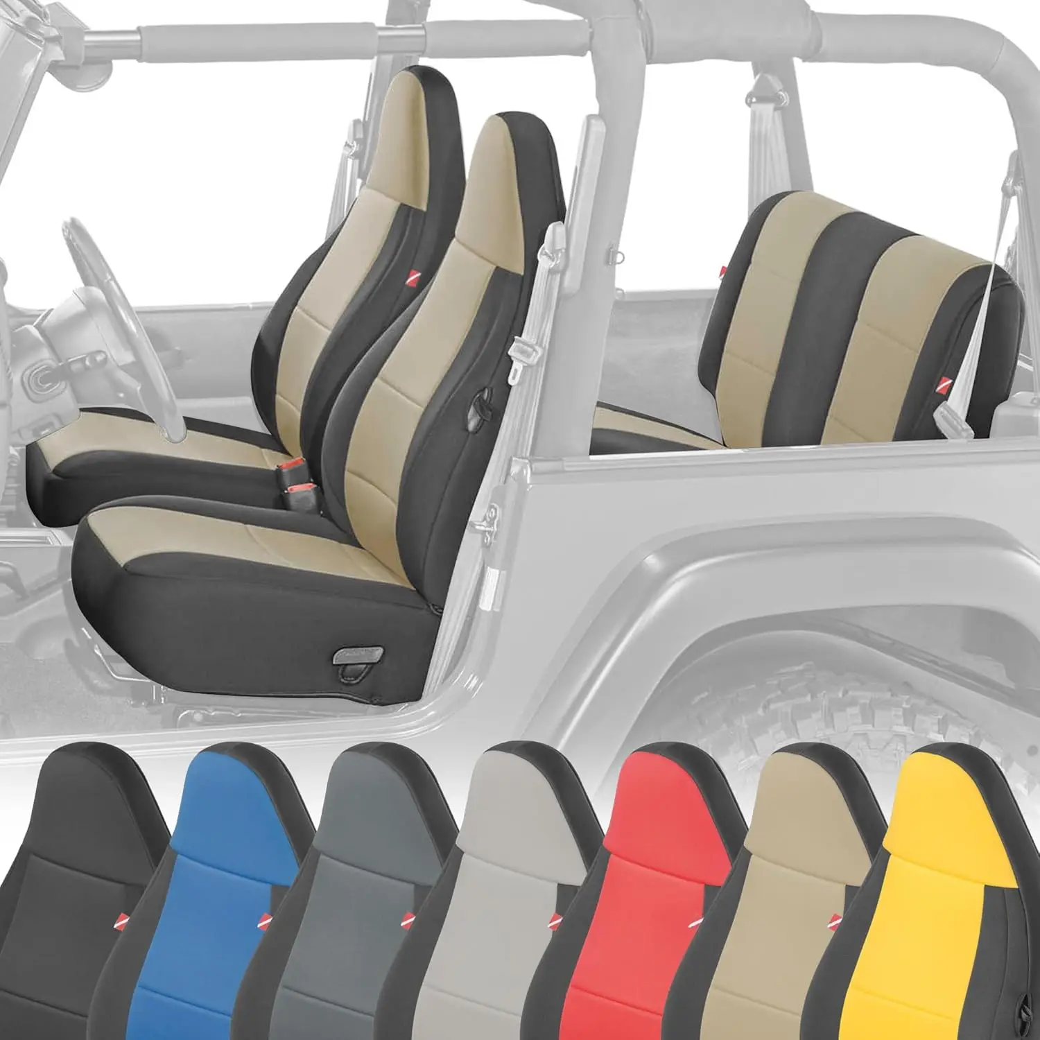 Чехлы для сидений Jeep TJ 1997-2006, неопреновые, бежевые, водонепроницаемые, на заказ, с мягкой подкладкой, термостойкие
Чехлы для сидений Jeep TJ 1997-2006, неопреновые, бежевые, водонепроницаемые, на заказ, с мягкой подкладкой, термостойкие