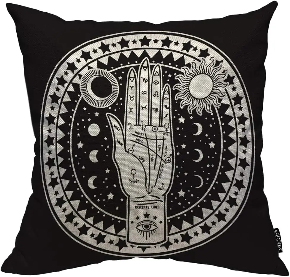 Fortune Teller Hand Decorative Pillow Case Fate Mystic And Occult Symbols Sun Eye Moon Star Throw Pillow Cover Home Decor
Fortune Teller Hand Decorative Pillow Case Fate Mystic And Occult Symbols Sun Eye Moon Star Throw Pillow Cover Home Decor