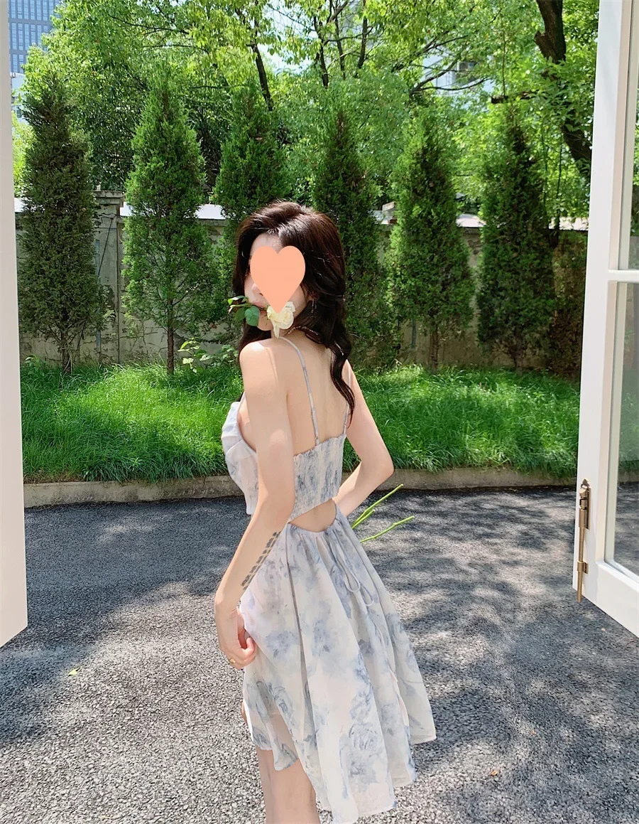 Chiffon Suspender Summer Dress Korean Chic Temperament Elegant Vestidos Ink Painting Print Hollowed Out Backless Dresses Платье
Chiffon Suspender Summer Dress Korean Chic Temperament Elegant Vestidos Ink Painting Print Hollowed Out Backless Dresses Платье