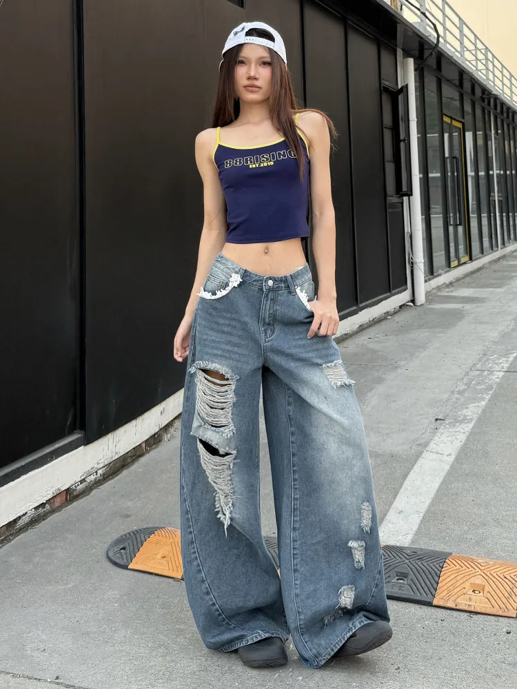 Low Waist Lace Patchwork Washed Denim Pants Women's Loose Slimming Long Trousers Street Style Wide Leg Jeans Casual Fashion
Low Waist Lace Patchwork Washed Denim Pants Women's Loose Slimming Long Trousers Street Style Wide Leg Jeans Casual Fashion
