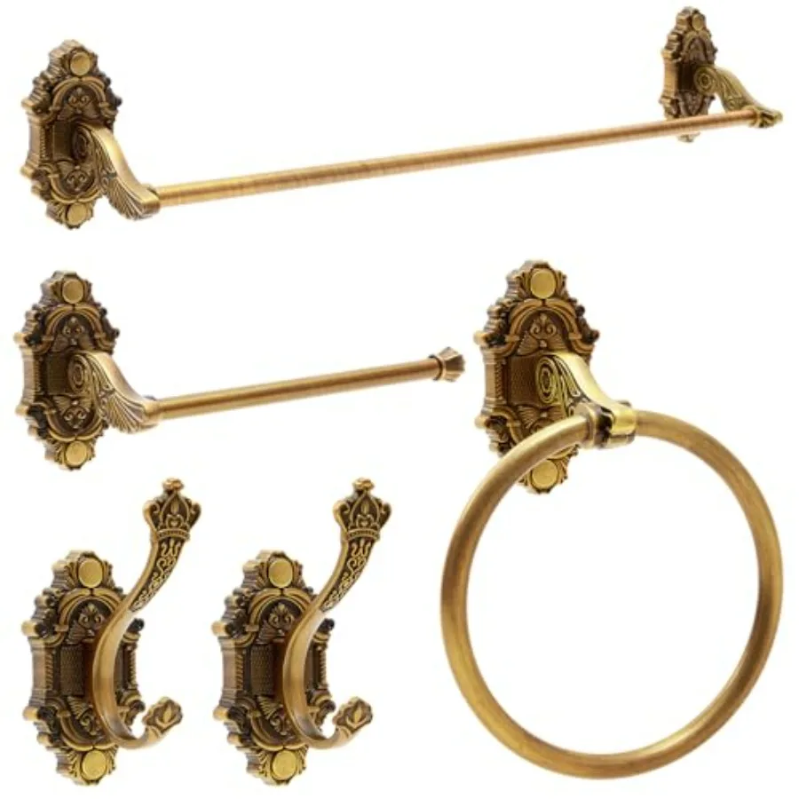 5 Pieces Antique Brass Bathroom Hardware Set: Vintage Towel Rack, Toilet Paper Holder, Towel Ring, Robe Hook Wall Mounted, Eleg
5 Pieces Antique Brass Bathroom Hardware Set: Vintage Towel Rack, Toilet Paper Holder, Towel Ring, Robe Hook Wall Mounted, Eleg