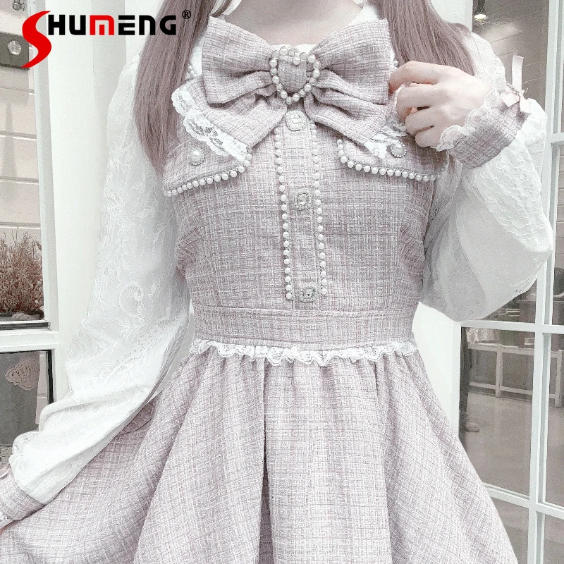 New Japanese Sweet Style Bowknot Tweed Dress Slim Fit Long Sleeves Lace Rojita SC Mine Series Dresses Women's Lolita SC Vestidos 
New Japanese Sweet Style Bowknot Tweed Dress Slim Fit Long Sleeves Lace Rojita SC Mine Series Dresses Women's Lolita SC Vestidos