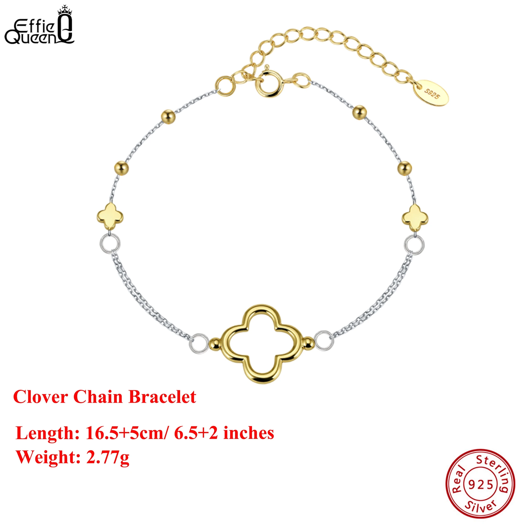 EFFIE QUEEN S925 Silver 14k Gold Four Leaf Clover Chain Bracelet Lucky Jewelry for Women, Men's Bracelet Banquet Birthdays GAB02
EFFIE QUEEN S925 Silver 14k Gold Four Leaf Clover Chain Bracelet Lucky Jewelry for Women, Men's Bracelet Banquet Birthdays GAB02