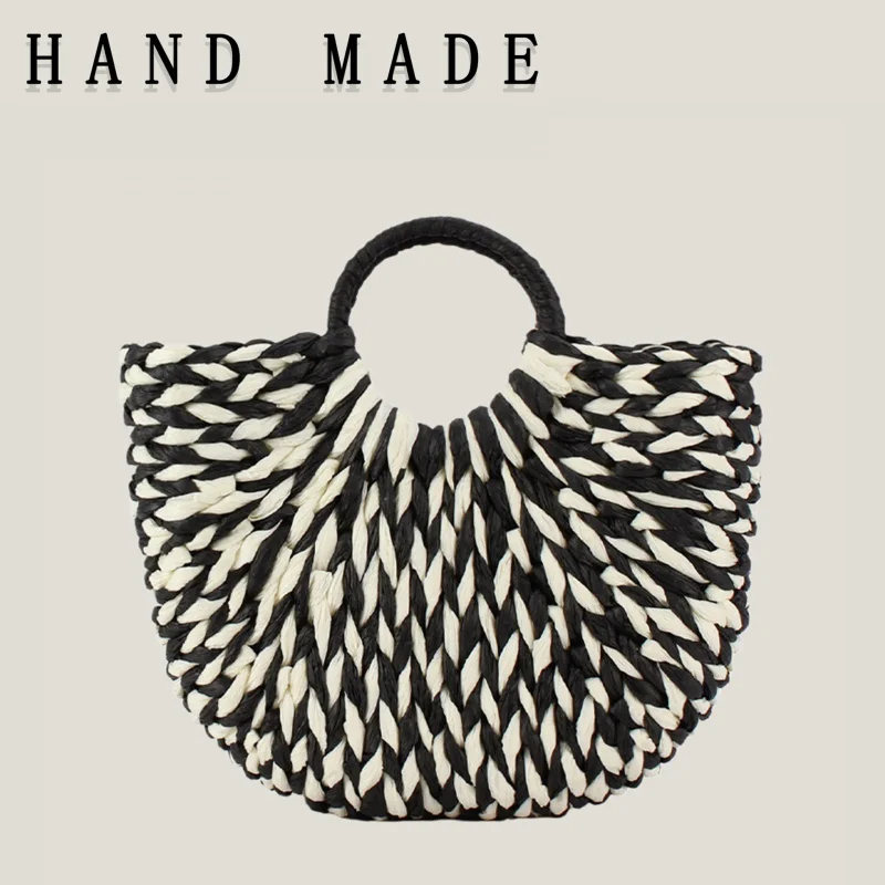 Semi-circular paper rope woven bag, versatile bag, holiday beach bag, simple handbag for women
Semi-circular paper rope woven bag, versatile bag, holiday beach bag, simple handbag for women