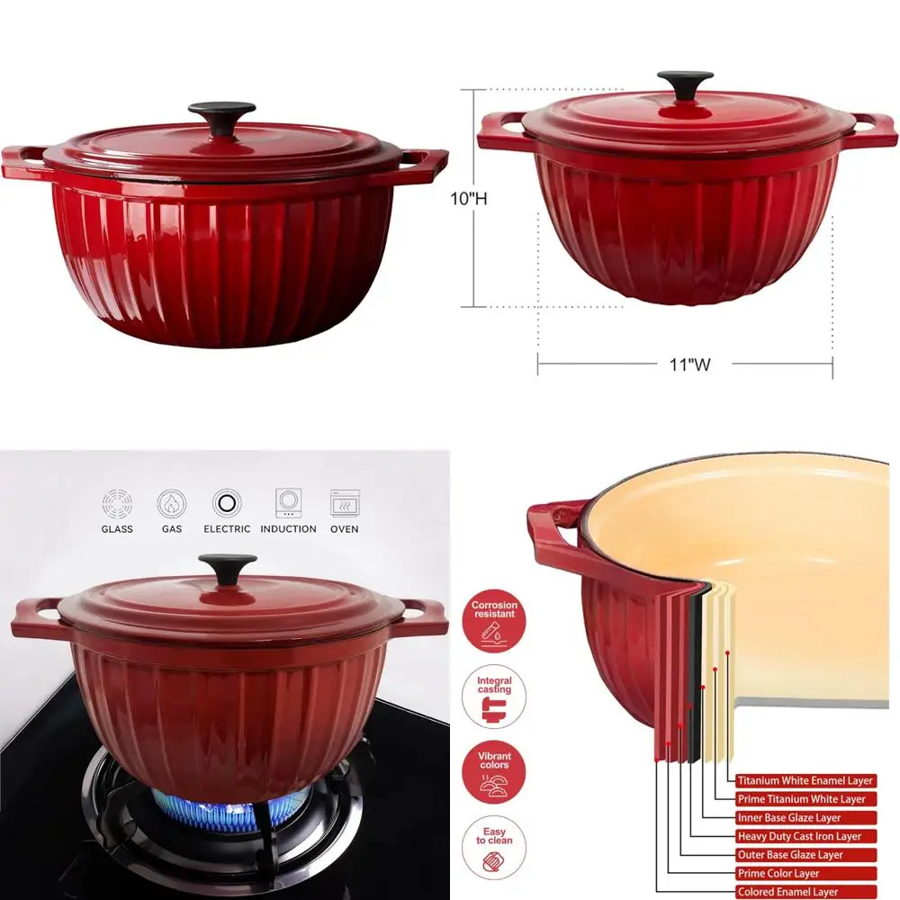 Enameled Cast Iron Dutch Oven 5.3 Quart with Lid - Red Sturdy Cookware for Versatile Kitchen Use
Enameled Cast Iron Dutch Oven 5.3 Quart with Lid - Red Sturdy Cookware for Versatile Kitchen Use