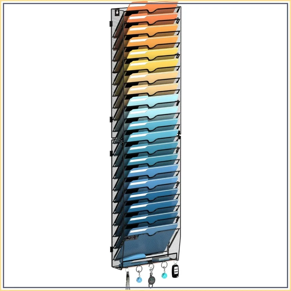 21-Tier Wall File Holder Organizer with Hooks, Mesh Hanging File Organizer, Wall Mounted for Papers, Folders, Office Magazine Rack, Assembly Needed, Black
21-Tier Wall File Holder Organizer with Hooks, Mesh Hanging File Organizer, Wall Mounted for Papers, Folders, Office Magazine Rack, Assembly Needed, Black