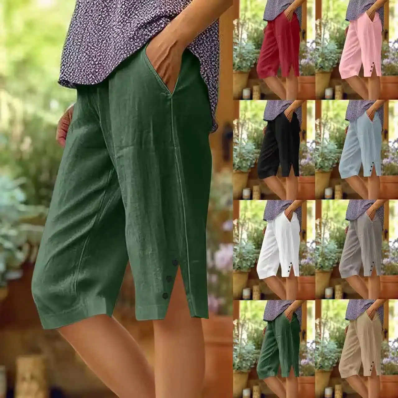 Women's Casual Loose Pocket Cotton Linen Elastic Casual Pants Five Quarter Shorts
Women's Casual Loose Pocket Cotton Linen Elastic Casual Pants Five Quarter Shorts