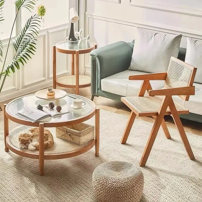 Nordic Living Room Tables Small Apartment Nordic Solid Wood Rattan Weaving 2-layer Round Simple Tempered Glass Coffee Table
Nordic Living Room Tables Small Apartment Nordic Solid Wood Rattan Weaving 2-layer Round Simple Tempered Glass Coffee Table