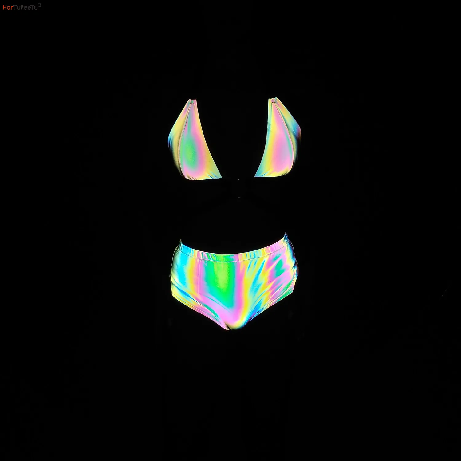 Reflective Rave Swimwears Women Rainbow 2 in 1 Piece Bikinis Set Ring Bandage Halter and Triangle Suit for Water Prom Party
Reflective Rave Swimwears Women Rainbow 2 in 1 Piece Bikinis Set Ring Bandage Halter and Triangle Suit for Water Prom Party