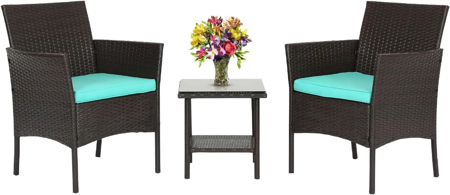 3 Piece Outdoor Furniture Set Patio Brown Wicker Chairs 2 Rattan Chairs with Blue Cushions ,Porch Lawn Garden
3 Piece Outdoor Furniture Set Patio Brown Wicker Chairs 2 Rattan Chairs with Blue Cushions ,Porch Lawn Garden