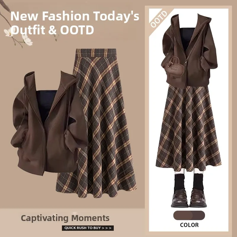 High Waist Knitted Cardigan And Plaid Skirt Women's Autumn Winter Fashion Ensemble Integrated Design Elegant Style
High Waist Knitted Cardigan And Plaid Skirt Women's Autumn Winter Fashion Ensemble Integrated Design Elegant Style