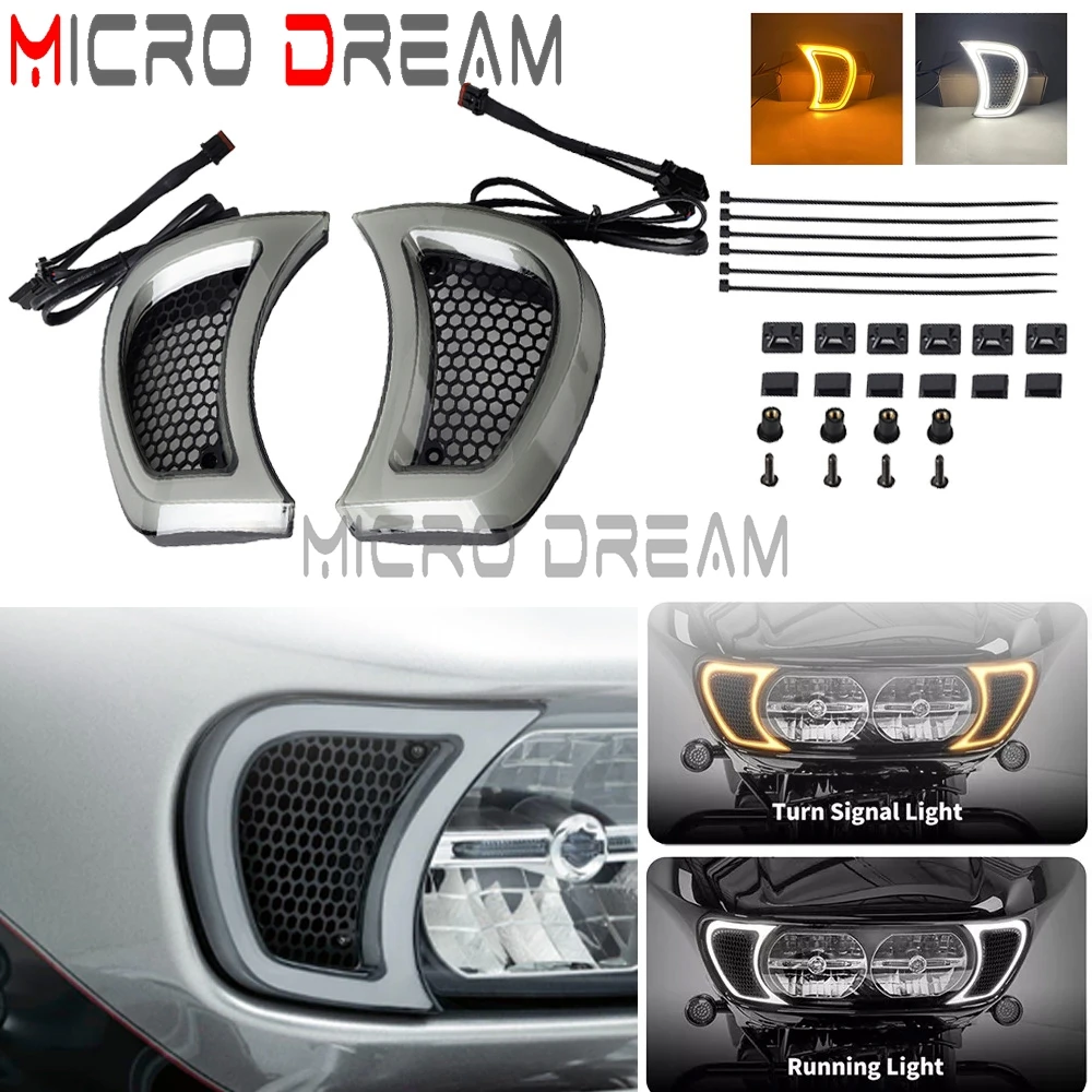 For Harley Touring CVO Road Glides Special Ultra 2015-UP Headlight Vent Accent LED Turn Signals Running Light Indicator Lights
For Harley Touring CVO Road Glides Special Ultra 2015-UP Headlight Vent Accent LED Turn Signals Running Light Indicator Lights
