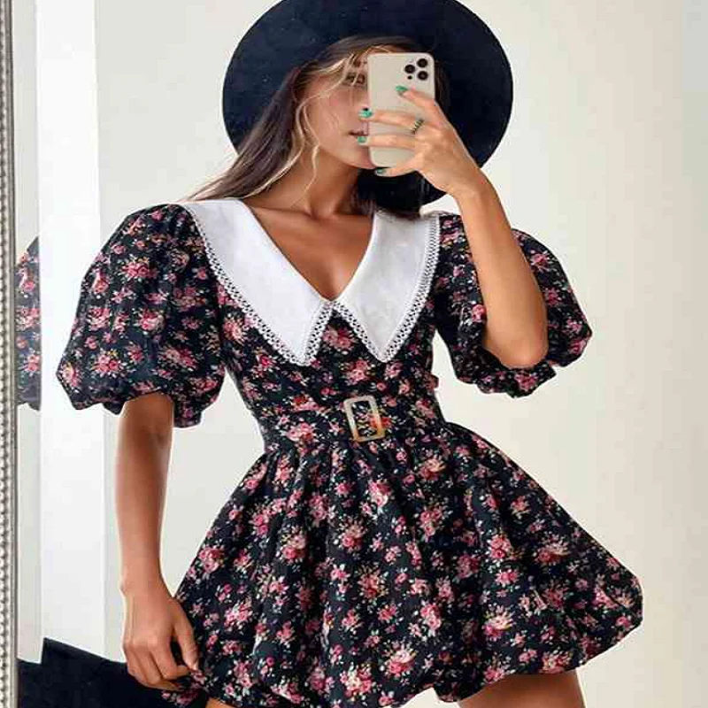 Women'S Floral A Line Dress Puff Sleeve Collared Neck Ruffle Hem Vacation Dresses
Women'S Floral A Line Dress Puff Sleeve Collared Neck Ruffle Hem Vacation Dresses