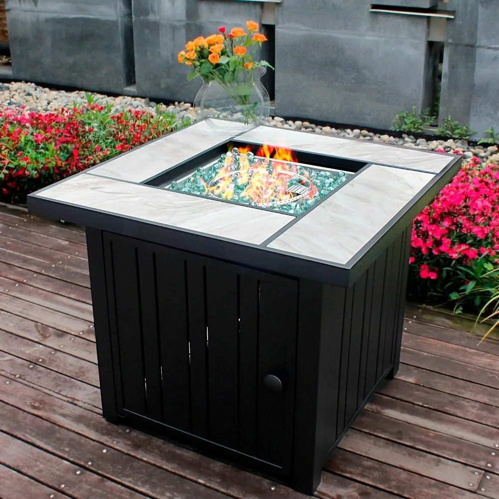 30" Propane Fire Pit with Real Ceramic Tabletop, 50000 BTU Gas Firepit Table with Lid & Glass Rock, Outdoor Fire Pit for Dining
30" Propane Fire Pit with Real Ceramic Tabletop, 50000 BTU Gas Firepit Table with Lid & Glass Rock, Outdoor Fire Pit for Dining