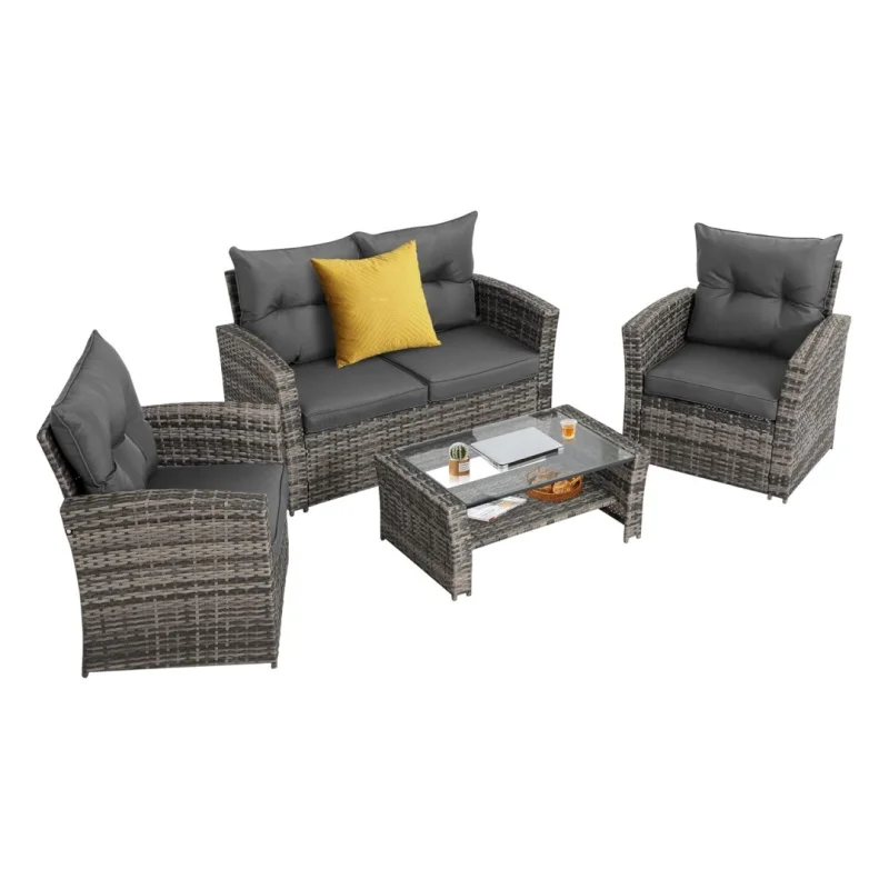 Outdoor Conversation Sets 4-Piece Wicker Rattan Sectional Sofa, Outside Patio Furniture with 2-Tier Glass Coffee Table
Outdoor Conversation Sets 4-Piece Wicker Rattan Sectional Sofa, Outside Patio Furniture with 2-Tier Glass Coffee Table