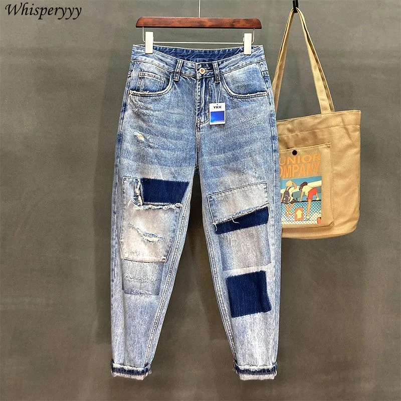 Ripped Patch Jeans Men's Patchwork Loose Straight Harlan Straight Nine-point Pants Streetwear Beggar Pants Casual Denim Trousers
Ripped Patch Jeans Men's Patchwork Loose Straight Harlan Straight Nine-point Pants Streetwear Beggar Pants Casual Denim Trousers