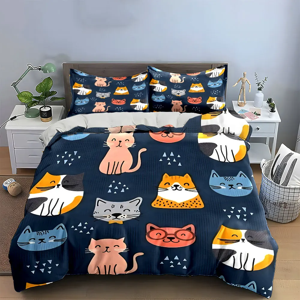 3Pcs Whimsical Cat Bedding Set, Playful Kittens Pattern on Navy Blue Print Duvet Cover, Cozy Kids Bedroom Decor
3Pcs Whimsical Cat Bedding Set, Playful Kittens Pattern on Navy Blue Print Duvet Cover, Cozy Kids Bedroom Decor