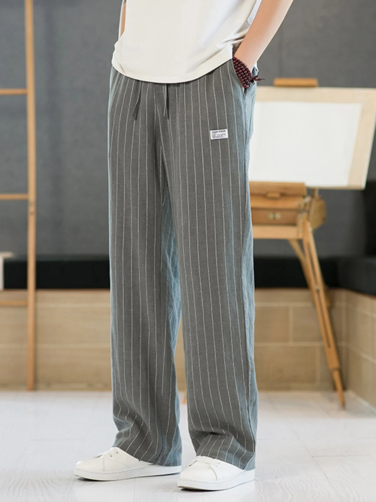 Мужские хлопковые льняные повседневные брюки: летние, винтажные, прямые, широкие, немнущиеся, молодежные, с динамичным полосатым узором
Мужские хлопковые льняные повседневные брюки: летние, винтажные, прямые, широкие, немнущиеся, молодежные, с динамичным полосатым узором