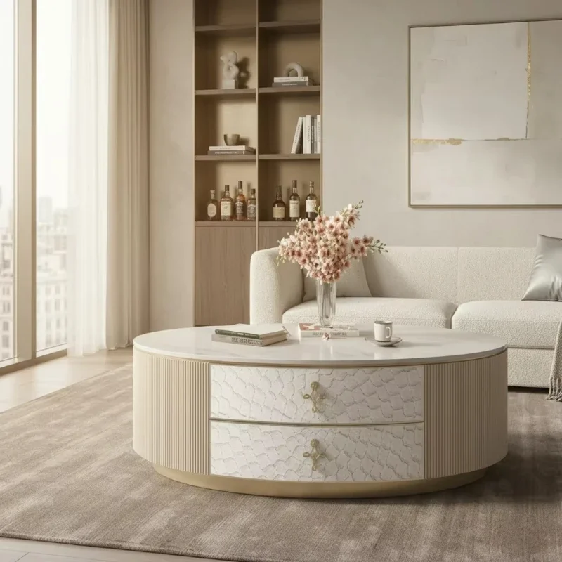 Luxury round coffee table, modern storage coffee table, marble countertops, living room hotel furniture supplier
Luxury round coffee table, modern storage coffee table, marble countertops, living room hotel furniture supplier