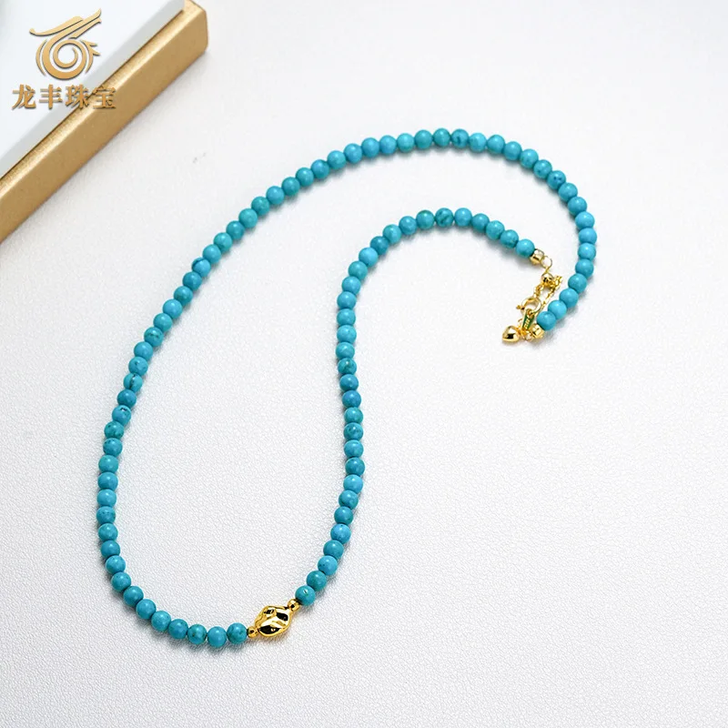 S925 Silver Plated 18k Gold Natural Turquoise Round Bead Necklace Women's National Style
S925 Silver Plated 18k Gold Natural Turquoise Round Bead Necklace Women's National Style