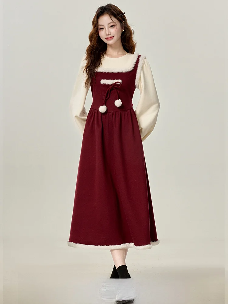 Red Faux Two-Piece Long Dress with Fur Collar Party Wear New Year's Atmosphere Women's Clothing Winter Season A-Line Skirt
Red Faux Two-Piece Long Dress with Fur Collar Party Wear New Year's Atmosphere Women's Clothing Winter Season A-Line Skirt