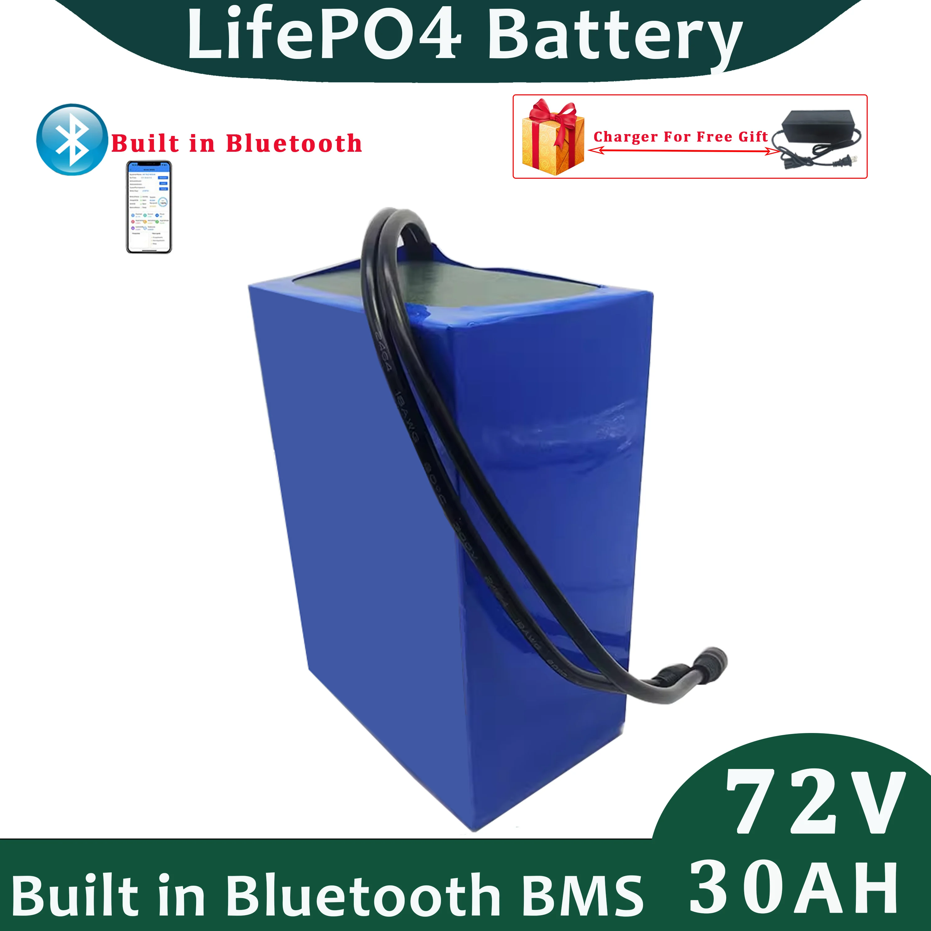 72v 30ah LifePO4 Battery Built in 50A Bluetooth BMS Perfect For Electric Scooter With Free Charger
72v 30ah LifePO4 Battery Built in 50A Bluetooth BMS Perfect For Electric Scooter With Free Charger