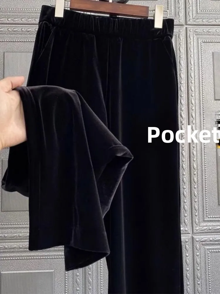 Narrow Version Gold Velvet Wide Leg Pants Women's Small Size Spring Autumn New Floor Length Loose Slimming Drapey Trousers
Narrow Version Gold Velvet Wide Leg Pants Women's Small Size Spring Autumn New Floor Length Loose Slimming Drapey Trousers