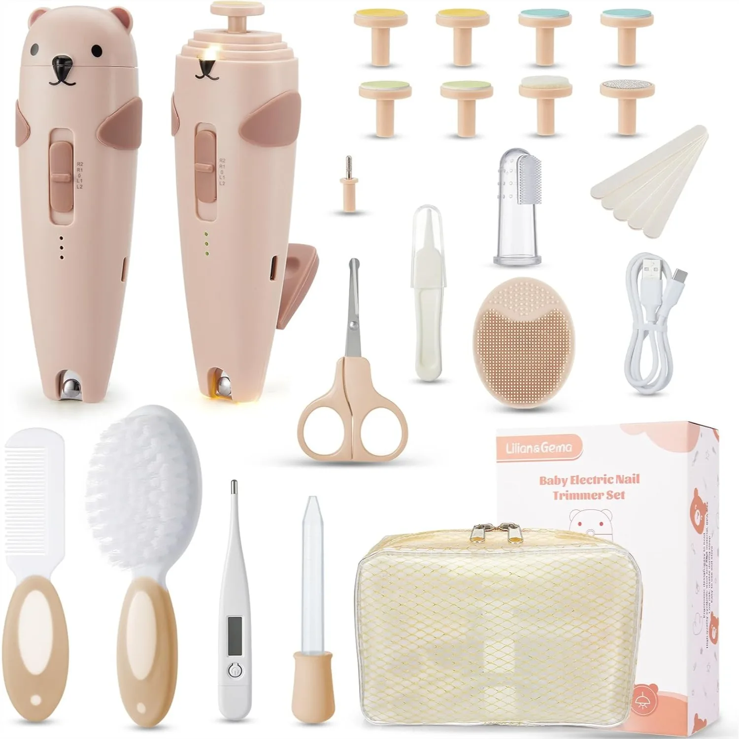 Baby Nail Care Kit, 28-in-1 Rechargeable Electric Grooming Set with Dual Auto Light for Newborns to Adults, Safe and Quiet
Baby Nail Care Kit, 28-in-1 Rechargeable Electric Grooming Set with Dual Auto Light for Newborns to Adults, Safe and Quiet