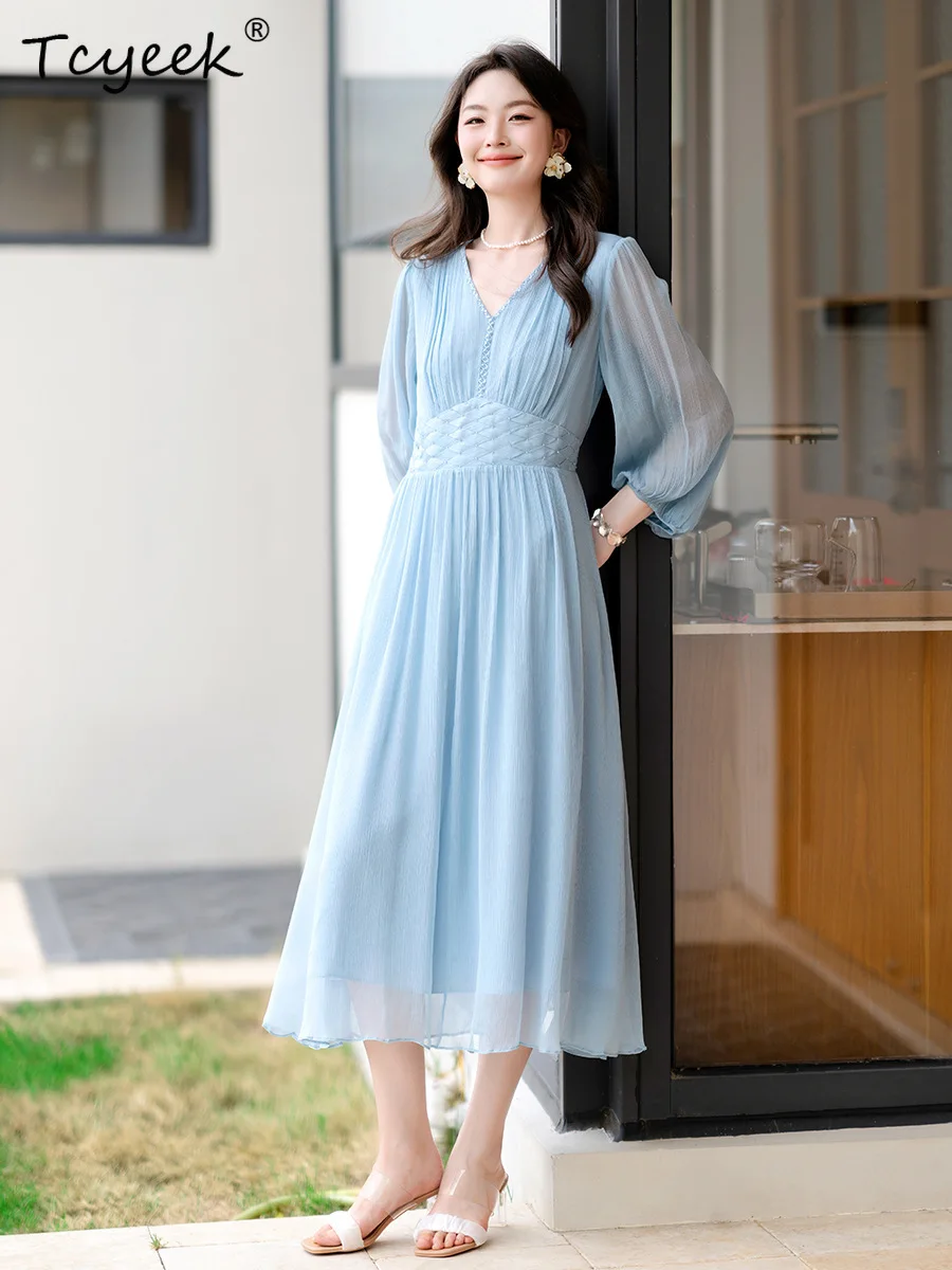 Tcyeek, элегантное платье из 100% натурального шелка, женское платье с рукавами 3/4, расшитое бисером, модные отпускные милые платья OL, лето 2023, осень D46670QM
Tcyeek, элегантное платье из 100% натурального шелка, женское платье с рукавами 3/4, расшитое бисером, модные отпускные милые платья OL, лето 2023, осень D46670QM