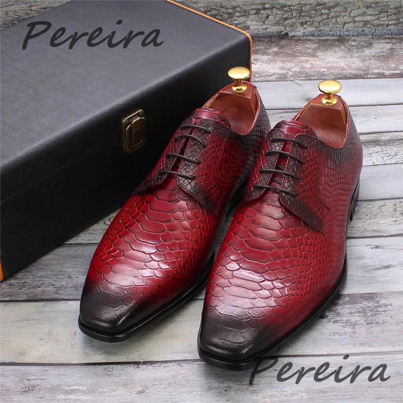 Мужские туфли дерби из натуральной кожи со змеиным узором и тиснением, красные оксфорды на шнуровке с квадратным носком, роскошные вечерние деловые туфли
Мужские туфли дерби из натуральной кожи со змеиным узором и тиснением, красные оксфорды на шнуровке с квадратным носком, роскошные вечерние деловые туфли