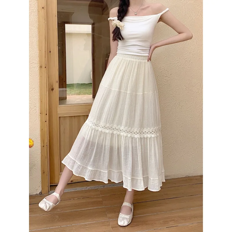 Womens Elastic High Waist Hollow Lace Spliced Tiered Pleated Chiffon Midi Skirt
Womens Elastic High Waist Hollow Lace Spliced Tiered Pleated Chiffon Midi Skirt