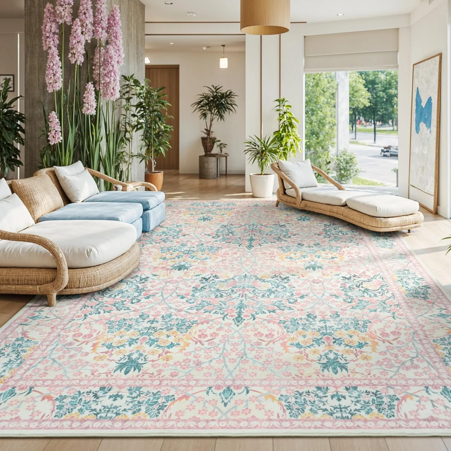 Carpet for Living Room Large Machine Washable Carpet Bedroom Bedside Floor Mat Home Decoration Bohemian Flower Non-Slip Pink Rug
Carpet for Living Room Large Machine Washable Carpet Bedroom Bedside Floor Mat Home Decoration Bohemian Flower Non-Slip Pink Rug
