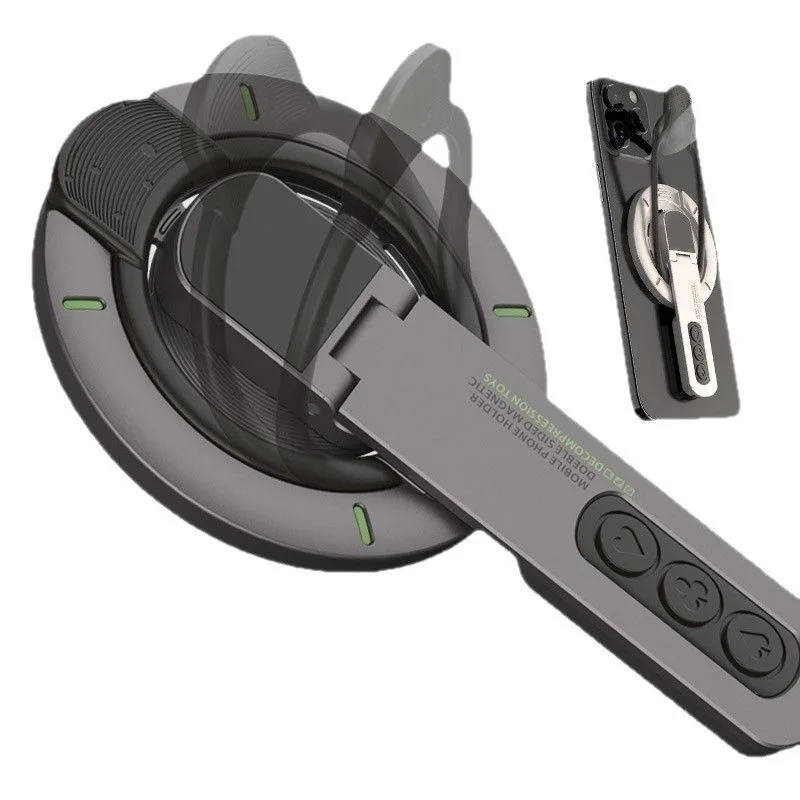 Plastic 360 degree rotating double-sided magnetic phone holder, button decompression ring holder, desktop folding portable back
Plastic 360 degree rotating double-sided magnetic phone holder, button decompression ring holder, desktop folding portable back