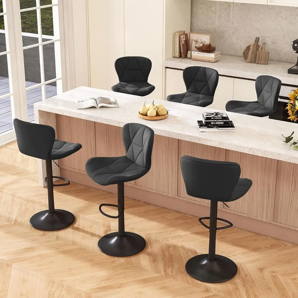 Set of 6 Adjustable Swivel Bar Stools, Leather Upholstered, High Backrest for Counter Height or Kitchen Island, Black
Set of 6 Adjustable Swivel Bar Stools, Leather Upholstered, High Backrest for Counter Height or Kitchen Island, Black