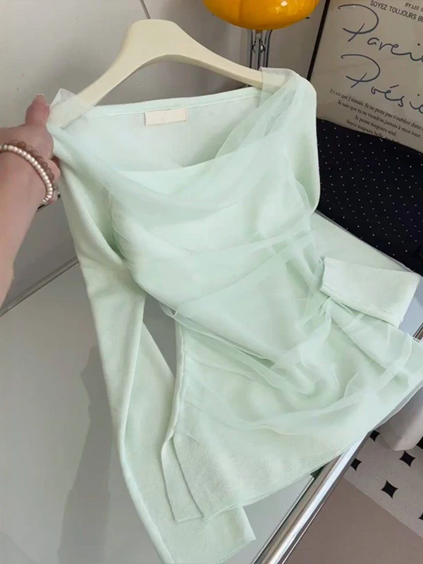 Уникальный красивый вязаный свитер с кружевными вставками на одно плечо, женский облегающий топ, весна 2026, модный уличный стиль, цельный комплект
Уникальный красивый вязаный свитер с кружевными вставками на одно плечо, женский облегающий топ, весна 2026, модный уличный стиль, цельный комплект