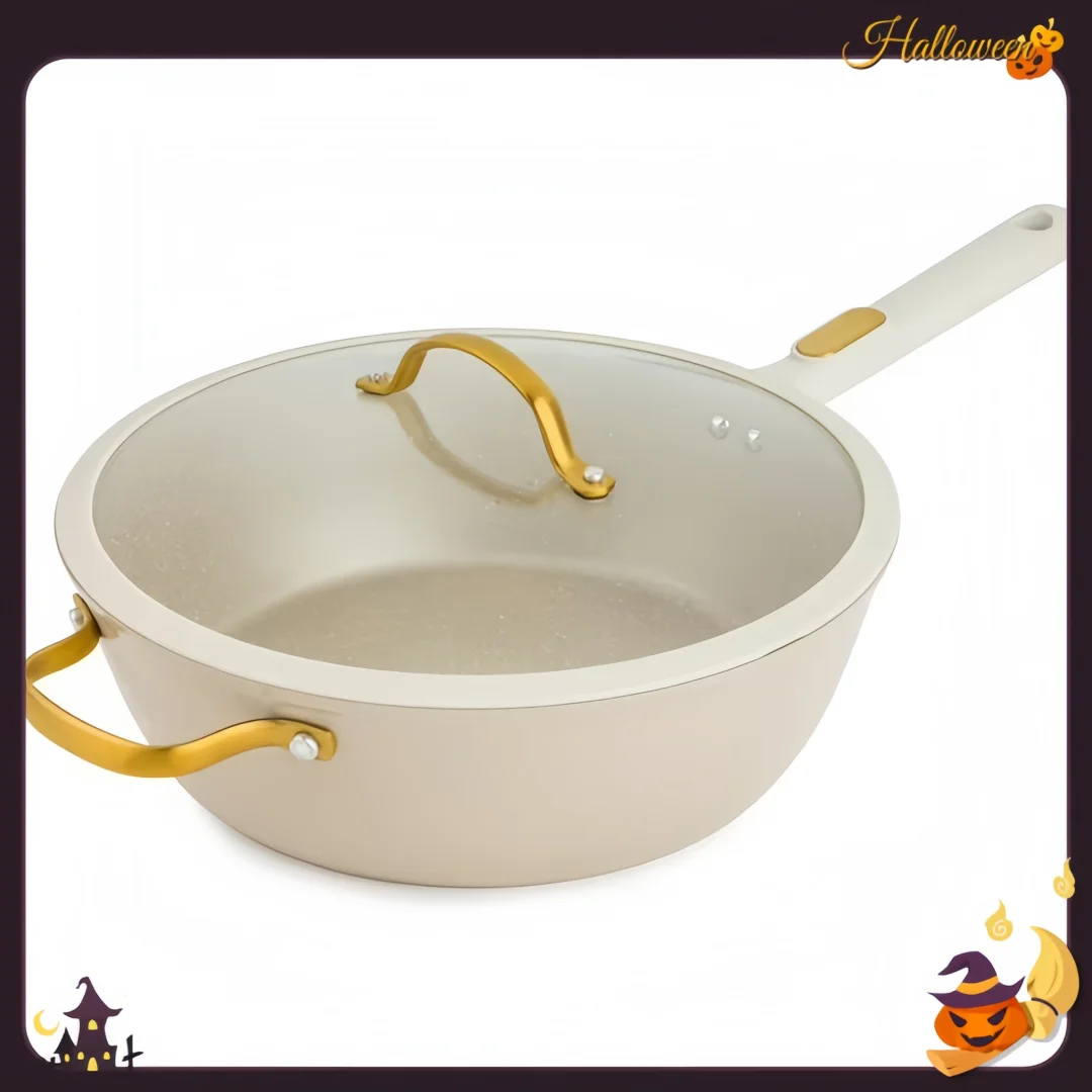 5QT Nonstick Saute Pan, Granite Coating, Taupe & Gold, Induction Compatible, Oven Safe, Easy Clean
5QT Nonstick Saute Pan, Granite Coating, Taupe & Gold, Induction Compatible, Oven Safe, Easy Clean
