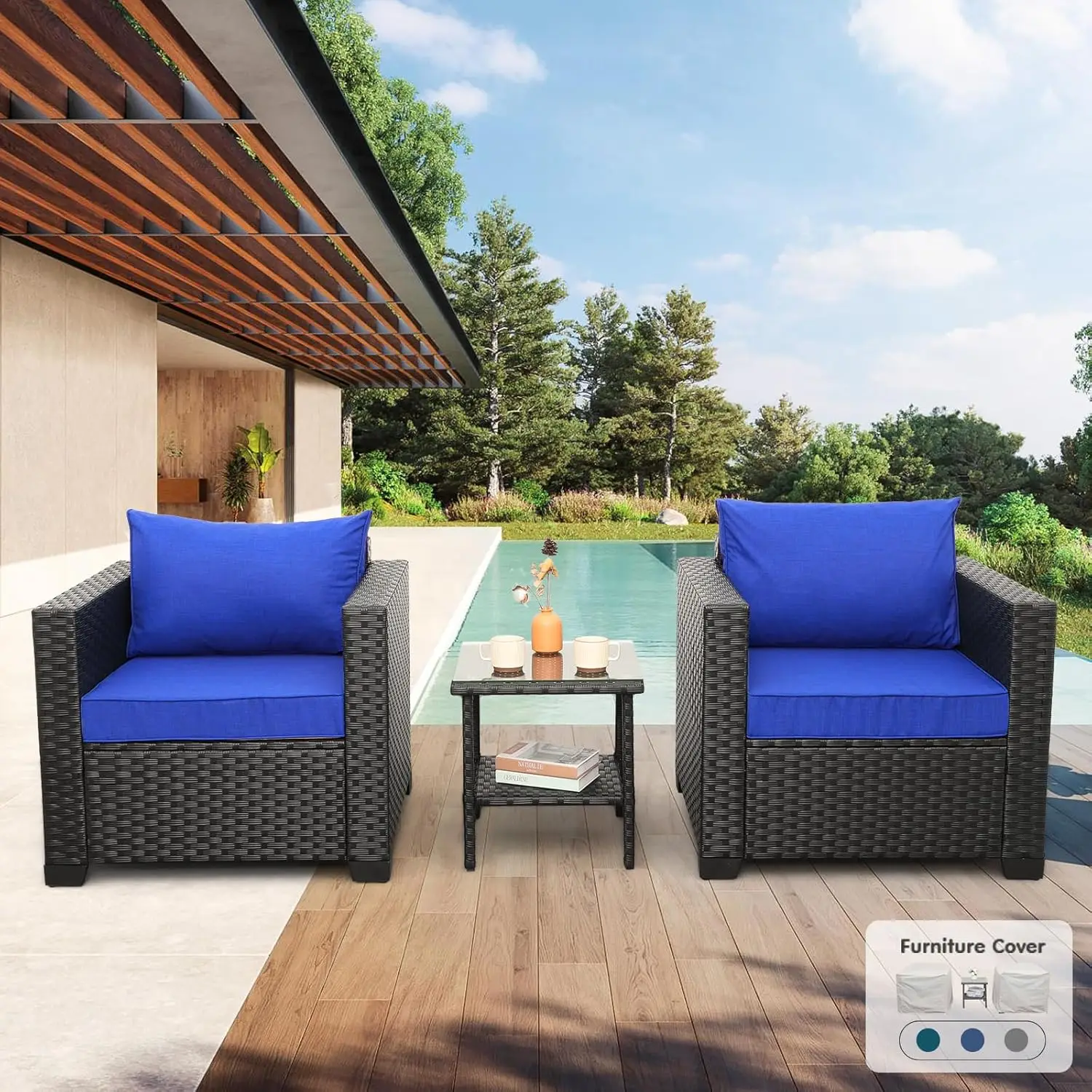 3 Piece Wicker Patio Conversation Set Outdoor Chairs Glass Side Table Balcony Non-Slip Cushions Waterproof Covers, Customized
3 Piece Wicker Patio Conversation Set Outdoor Chairs Glass Side Table Balcony Non-Slip Cushions Waterproof Covers, Customized