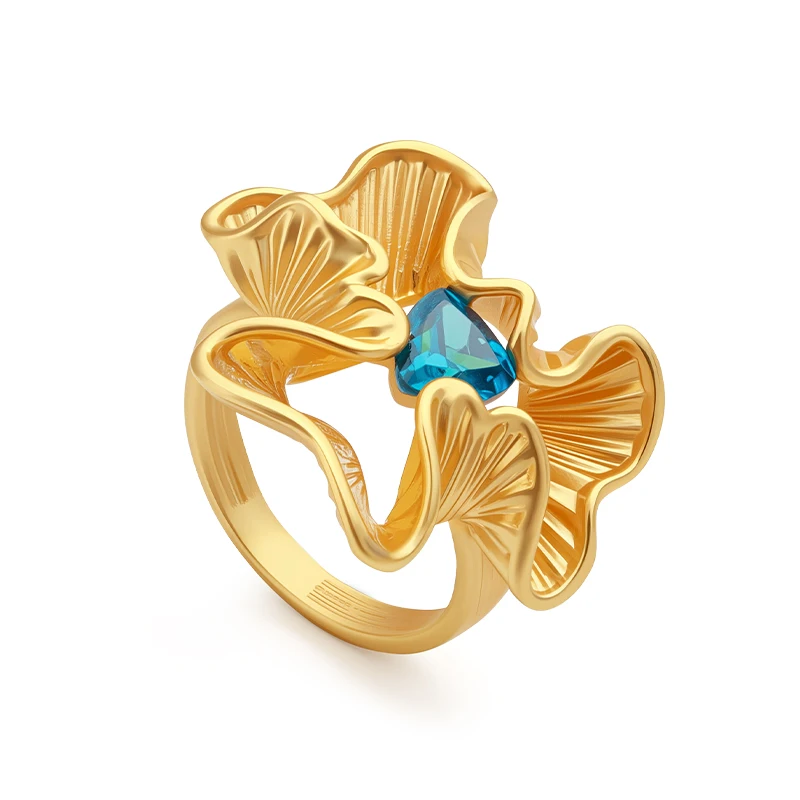 VAROLE Wavy Petal Floral Band Ring for Women Italian Geometric Statement Ring in Brass with Luminous Blue Gemstone
VAROLE Wavy Petal Floral Band Ring for Women Italian Geometric Statement Ring in Brass with Luminous Blue Gemstone