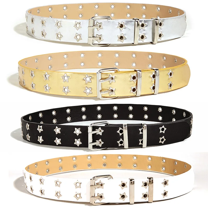 Retro punk style star double breasted waist belt women's metal leather jeans fashionable decorative pants belt chicken eye belt
Retro punk style star double breasted waist belt women's metal leather jeans fashionable decorative pants belt chicken eye belt