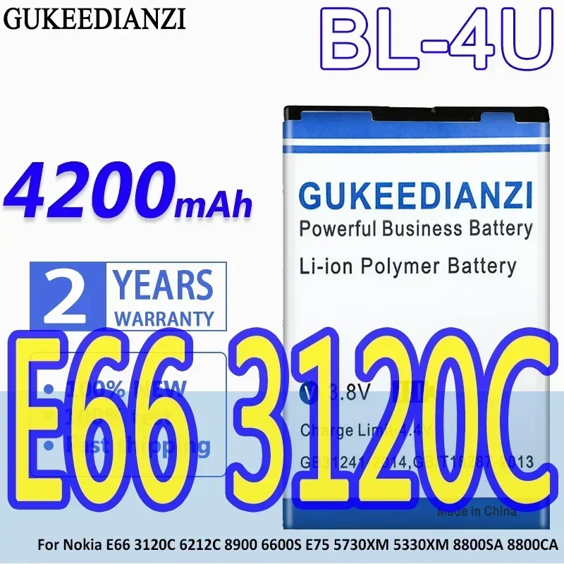 High Capacity GUKEEDIANZI Battery BL-4U 4200mAh For Nokia E66 3120C 6212C 8900 6600S E75 5730XM 5330XM 8800SA 8800CA Batteries
High Capacity GUKEEDIANZI Battery BL-4U 4200mAh For Nokia E66 3120C 6212C 8900 6600S E75 5730XM 5330XM 8800SA 8800CA Batteries