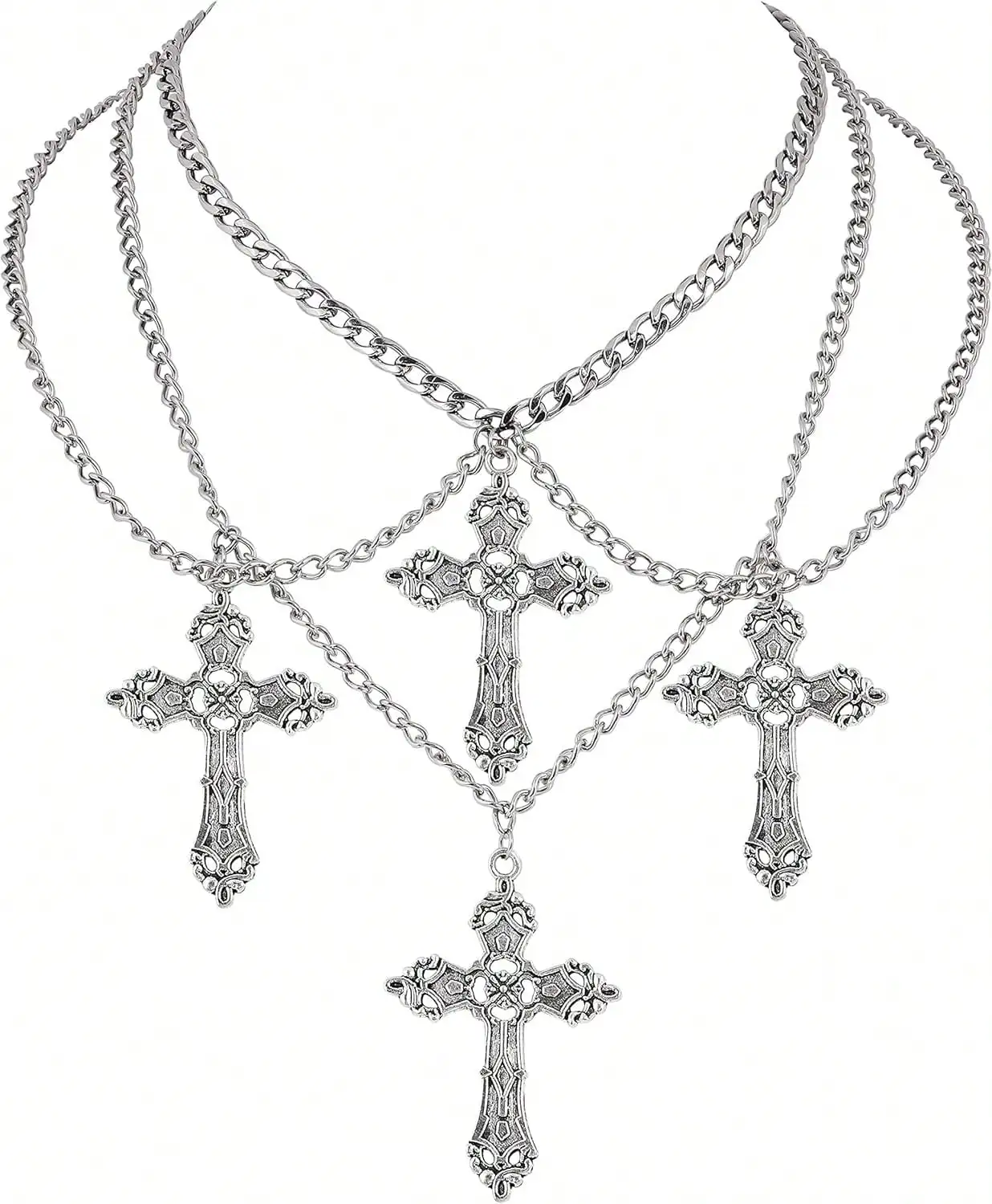 Multi-Layer Cross Pendant Chain Necklace in Antique Silver Finish
Multi-Layer Cross Pendant Chain Necklace in Antique Silver Finish