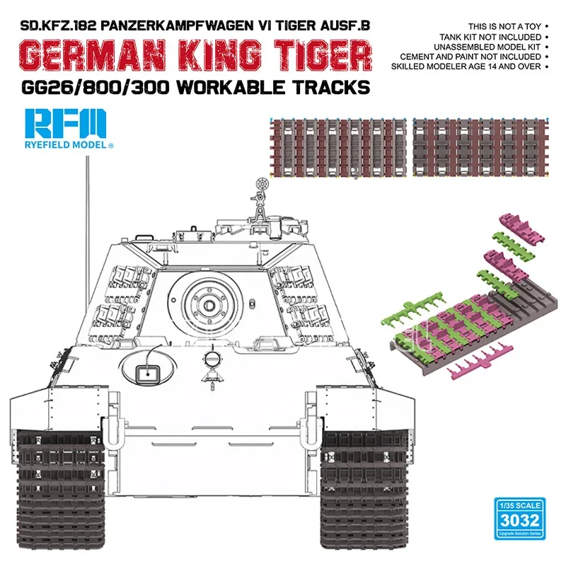 Ryefield model upgrade accessories RM-3032 Gg26/800/300 Type Workable Track Links for King Tiger kit (Injection Kit) 1/35
Ryefield model upgrade accessories RM-3032 Gg26/800/300 Type Workable Track Links for King Tiger kit (Injection Kit) 1/35