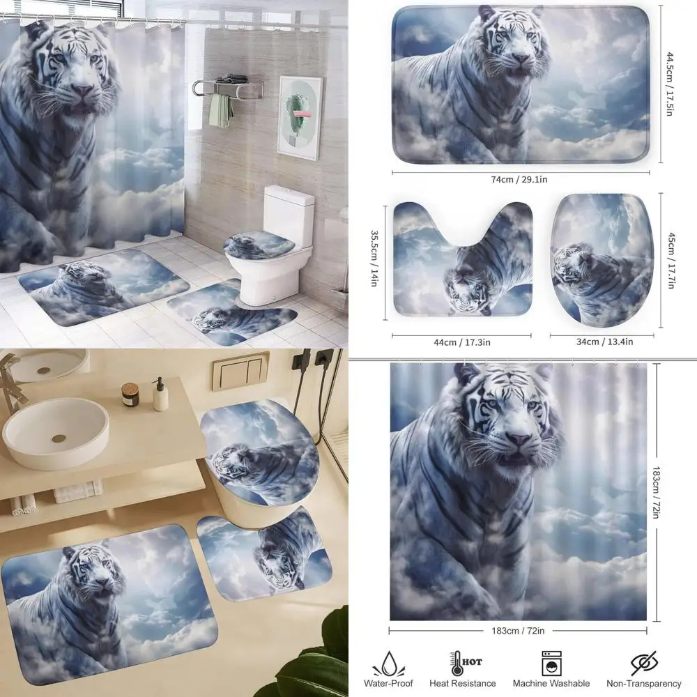 modern white tiger shower curtain set with matching rugs and bathroom accessories
modern white tiger shower curtain set with matching rugs and bathroom accessories